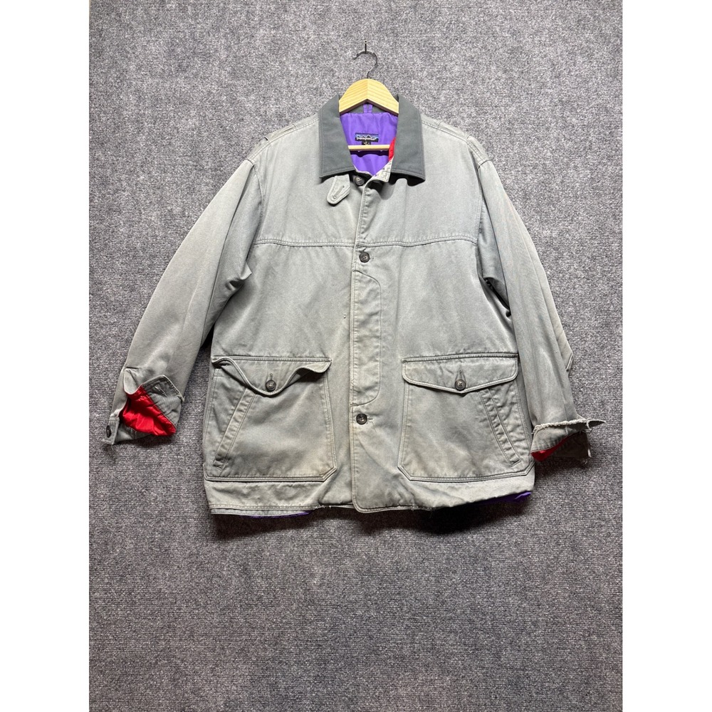 Vintage Patagonia Woodland Barn Coat Grey Canvas  Purple Lining Mens Large Rare